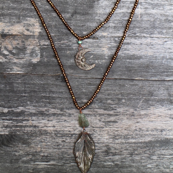 SOLD🍄Handmade Multi-Layer Moon Leaf Boho Necklace - Picture 5 of 5